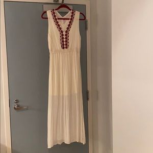 BEAUTIFUL CREAM DRESS WITH RED AND BLACK DESIGN